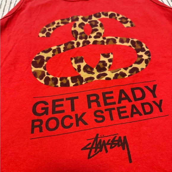 Stussy Red Tank Top with Leopard Print Logo Size Medium Mens No flaws - Picture 2 of 5